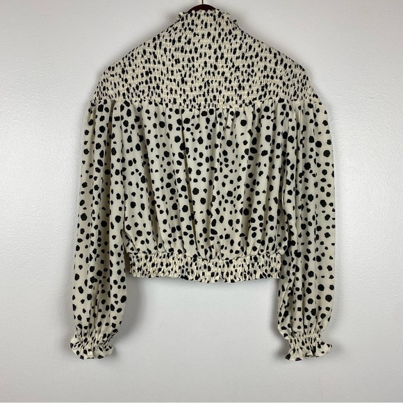 Lulu's Rema Abstract Dot Print Smocked Mock Neck Long Sleeve Top Size S - Picture 6 of 9